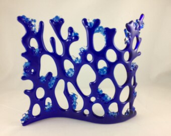 Cobalt blue transparent glass sea grass sculpture