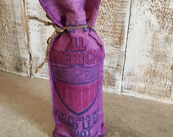 Vintage double-sided dyed purple, red, and blue lead shot wine bags--"All American"