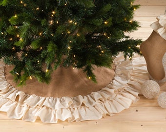 Christmas Tree Skirt | Monogram Tree Skirt | Burlap Tree Skirt | Ruffle Tree Skirt | Cream Tree Skirt | Jute Tree Skirt | Duogram | Merry