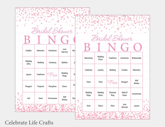 100 bridal bingo cards pink bridal shower bingo game confetti wedding bingo words