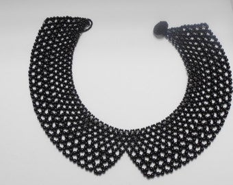 Vintage Black Beaded Peter Pan Collar Necklace (3431)