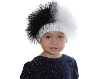 Cruella De Vil / Baby or Adult hat / Beanie Wig / fuzzy hat / Baby costume / Halloween / Cruella De Vil costume / Black and white