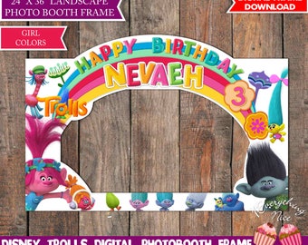 Trolls Birthday Photo Booth Frame LANDSCAPE Digital, Photo Prop Girl Colors Digital Download