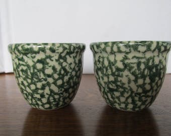 Vintage Pair of Green Spongeware Small Cups/Bowls