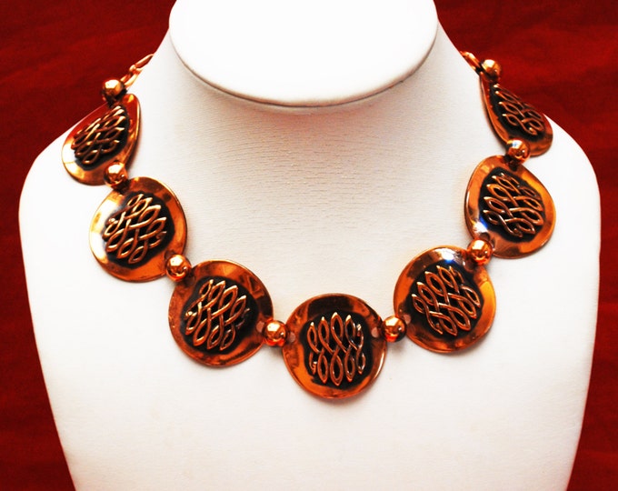 Copper Link Necklace - Modernistic Mod - panel collar - mid Century