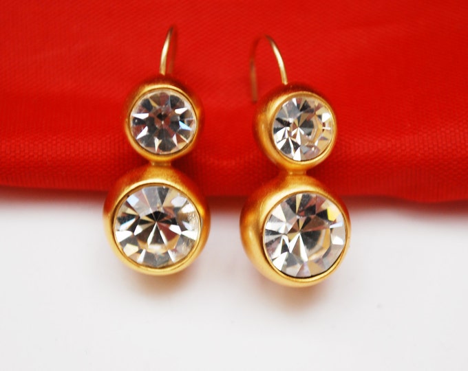 Anne Klein Crystal drop earrings - Yellow Gold - Rhinestone - Pierced earring - dangle