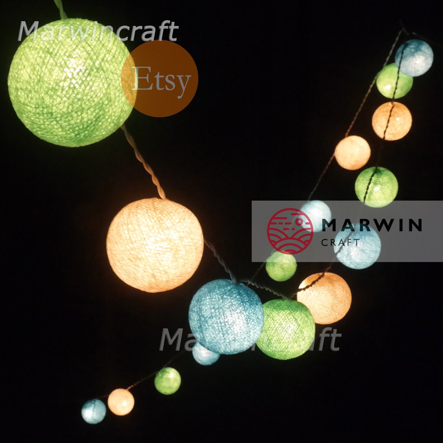 20 Cotton Balls SoftLemon Tone Fairy String Lights Party Patio