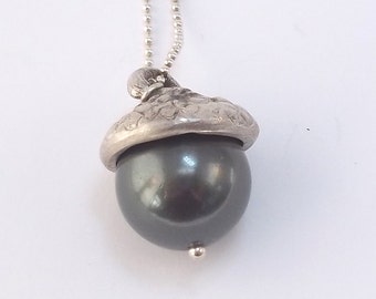 Fine Silver Acorn Cap with South Sea Shell Pearl
