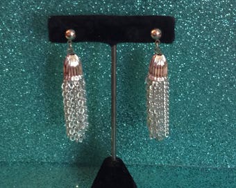 Vintage Silver Chain Tassel Pierced Earrings