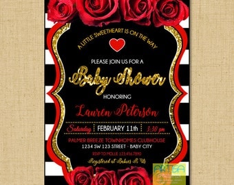 Red roses baby shower gold glitter, red Roses baby shower silver glitter, Valentines Baby Shower, Valentine Baby Shower Invite, Roses baby