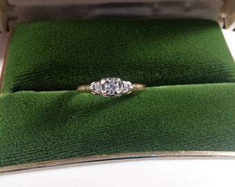 Art Deco 14k 18K gold diamond engagement ring two tone