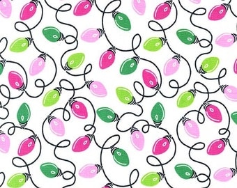 Christmas Fabric/Tangly Lights/Michael Miller/Cotton Sewing Material/Pink and Green/Quilting/Fat Quarter, Half, or By The Yard, Yardage
