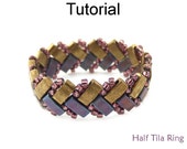 Beading Tutorial Pattern - Beaded Ring - Miyuki Half Tila Beads - Simple Bead Patterns - Half Tila Ring #24523