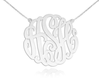 Monogram Necklace - 1.5 inch Sterling Silver Handcrafted Initials Personalized Monogram Initial Necklace - Made in USA