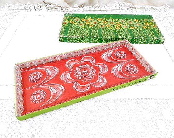 Vintage Mid Century Boxed German Walther Kristallglas Aperitif / Nibbles Glass Crystal Dish, Retro Drinks Party Serving Tray, Snack Plateau