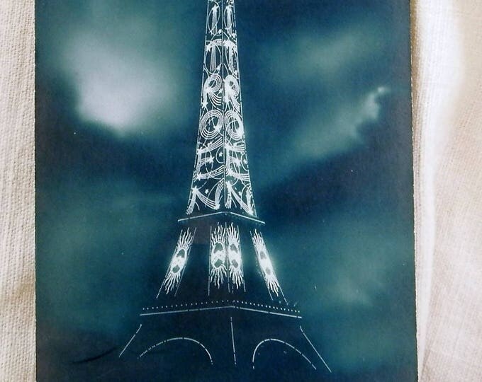 Unused Antique French Black and White Postcard, Eiffel Tower Illuminated by Citroen, Paris, French Decor, Shabby, Chic, Parisian, Brocante Unused Antique French Black and White Postcard, Eiffel Tower Illuminated by Citroen, Paris, French Decor, Shabby, Chic, Parisian, Brocante