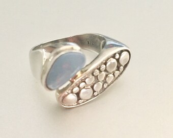 Blue Larimar sterling silver modern ring size 8- modern blue gemstone ring- statement ring