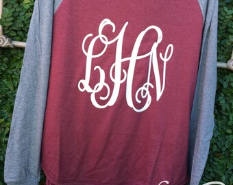 Monogrammed shirt, Monogrammed baseball Tee, Monogrammed Long sleeve, Long sleeve raglan, Bachelorette, tunic, Monogrammed, Christmas shirt