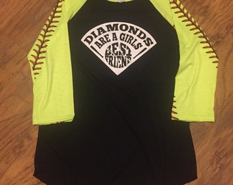 Softball shirt - softball raglan - softball tshirt - softball sleeves - diamonds are a girls best friend