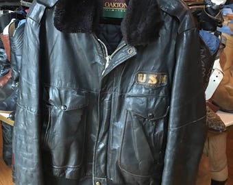 Vintage Black Leather Bomber Jacket Men's large