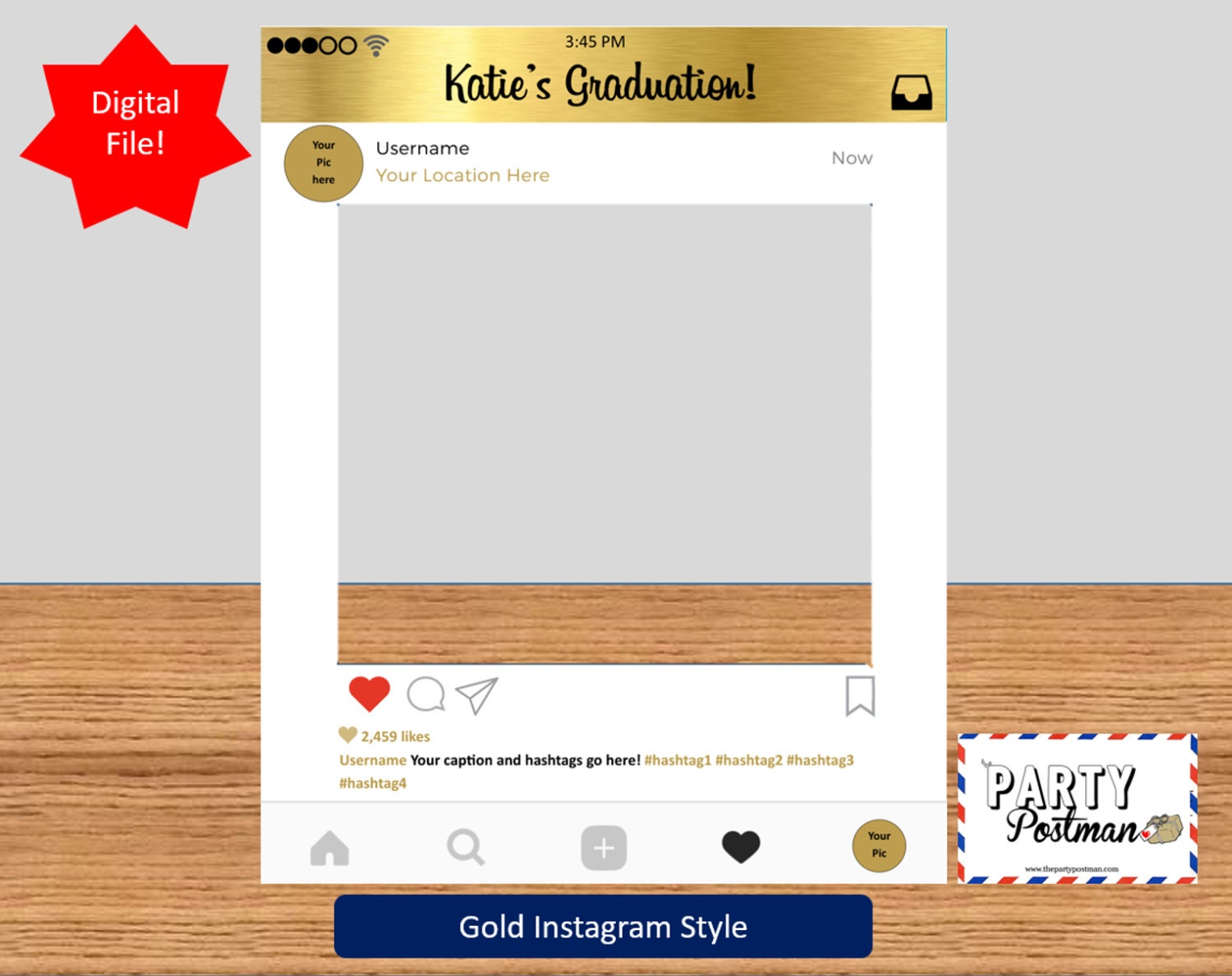 Custom Instagram Frame in Gold Photo Booth Prop Instagram Prop