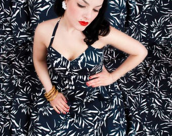 The 'Midnight Blue Leaves' Bustier Dress