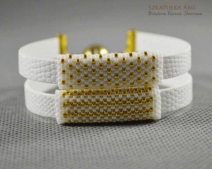 Gold White Double snake bracelet strap Braided for women beads bracelets women bracelet leather bracelet gift for her male model leather