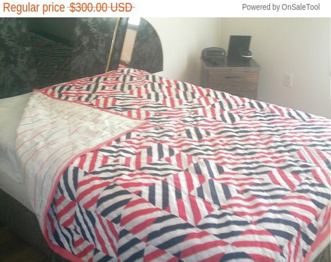 Sale: Red , White and Blue Four Patch Quilt, Full Size Quilts, Patch Quilt