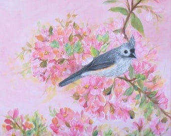 SALE! Lovely Chickadee Song Bird Floral Painting ~ Shipping Included