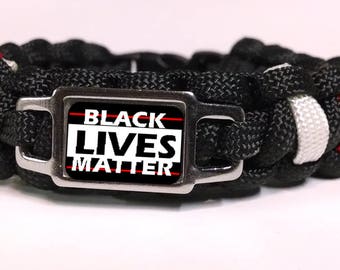 Black Lives Matter with White and Red Slashes Paracord Survival Bracelet
