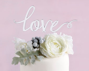 Elegant Silver Mirror LOVE Cake Topper Wedding Cake Toppers Decoration