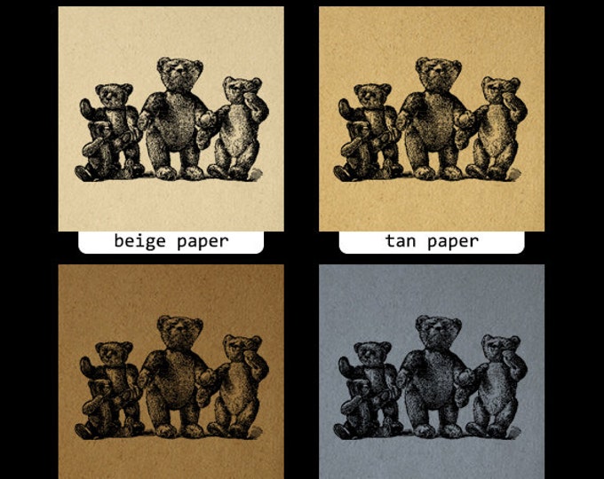 Digital Graphic Teddy Bears Printable Illustration Download Image Vintage Clip Art Jpg Png Eps HQ 300dpi No.1189