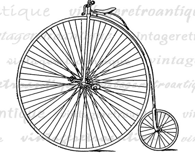 Digital Image Antique High Wheel Bicycle Graphic Illustration Printable Bike Download Artwork Vintage Clip Art HQ 300dpi No.3105