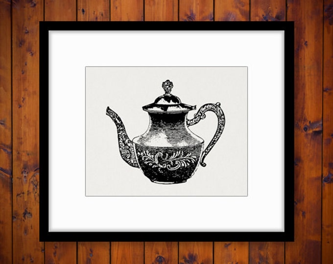 Printable Image Tea Pot Graphic Teapot Illustration Digital Download Vintage Clip Art Jpg Png Eps HQ 300dpi No.1364