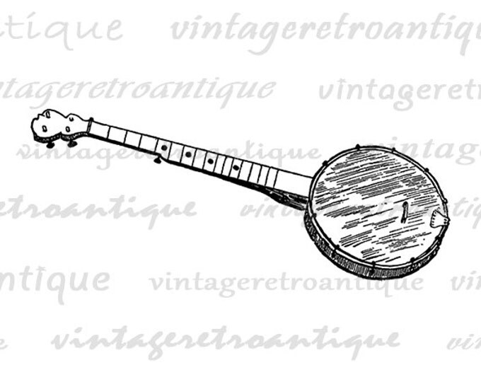 Vintage Banjo Image Graphic Download Music Digital Printable Illustration Antique Clip Art Jpg Png Eps HQ 300dpi No.4094