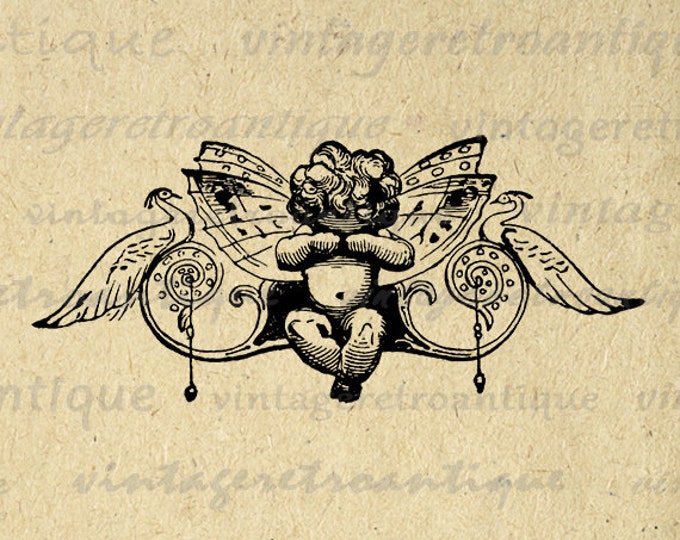 Printable Digital Angel Banner Download Image Graphic Artwork Antique Clip Art Jpg Png Eps HQ 300dpi No.2427