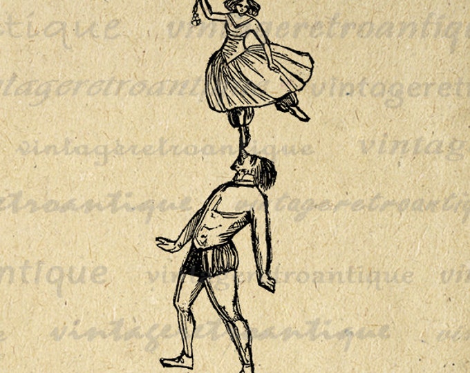 Printable Graphic Circus Balancing Act Image Digital Download Illustration Antique Clip Art Jpg Png Eps HQ 300dpi No.2109