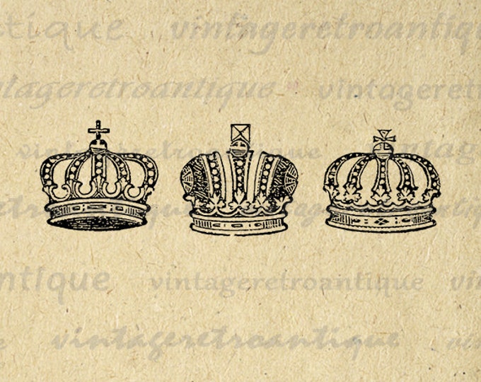 Crown Set Printable Digital Download Collage Sheet Graphic Royal Image Vintage Clip Art Jpg Png Eps HQ 300dpi No.623