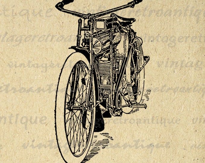 Motorcycle Digital Image Printable Antique Illustration Graphic Download Vintage Clip Art Jpg Png Eps HQ 300dpi No.3440