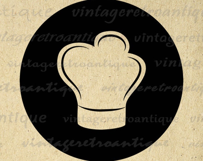 Chef Hat Symbol Image Printable Digital Cook Chefs Circle Download Graphic Vintage Clip Art for Transfers Printing etc HQ 300dpi No.1982