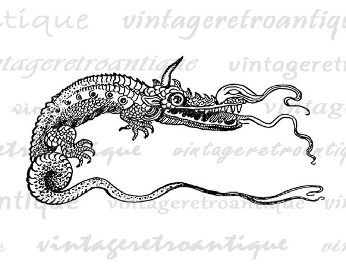 Dragon Image Printable Download Dragon Banner Graphic Digital Artwork for Transfers Tote Bags Tea Towels etc HQ 300dpi No.2378