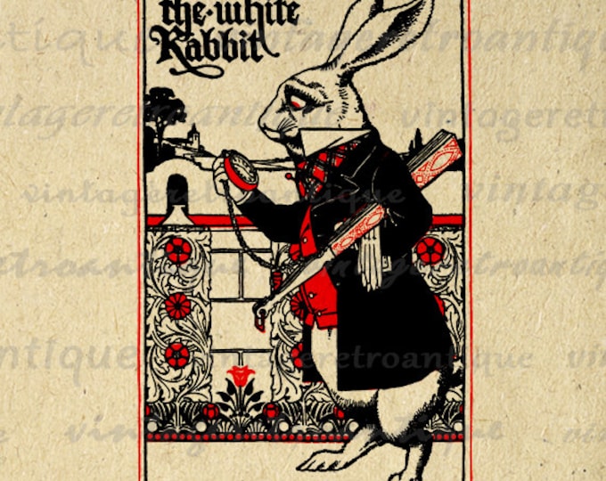 The White Rabbit Alice in Wonderland Printable Graphic Digital Image Download Vintage Clip Art HQ 300dpi No.2481