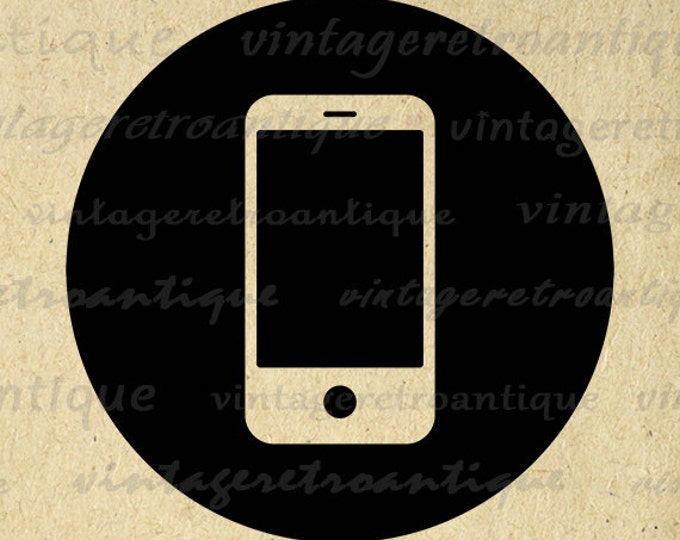 Printable Smartphone Cell Phone Graphic Digital Mobile Phone Icon Download Image Vintage Clip Art Jpg Png Eps HQ 300dpi No.4526