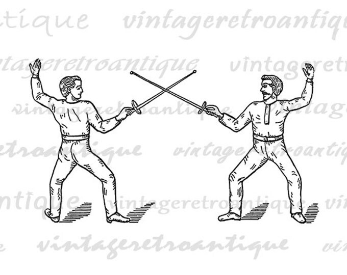 Fencing Printable Digital Image Antique Fencers Download Graphic Vintage Clip Art Jpg Png Eps HQ 300dpi No.4151