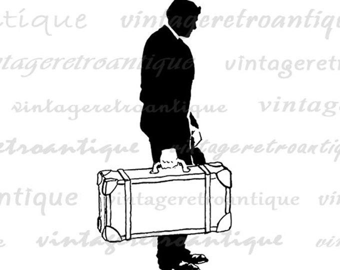 Vintage Man with Suitcase Digital Image Download Antique Traveler Graphic Printable Clip Art Jpg Png Eps HQ 300dpi No.4061