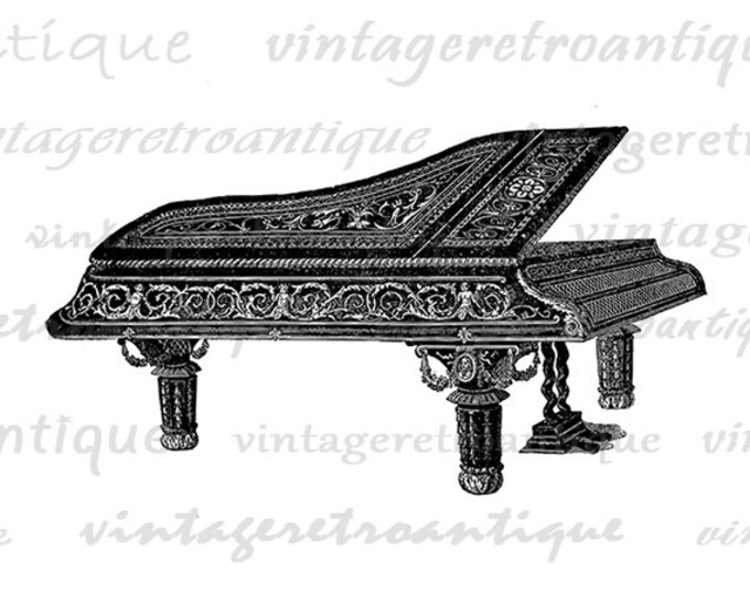 Printable Image Grand Piano Antique Graphic Music Digital Illustration Download Vintage Clip Art Jpg Png Eps 18x18 HQ 300dpi No.1621