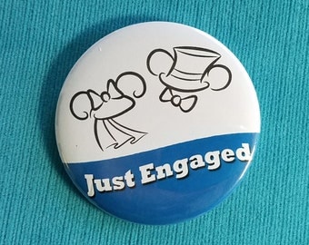 Just Engaged Ears Button - Mr. & Mrs. - Disney Wedding - Disney Cruise - Disney World - Disneyland - Celebration Button - Engagement