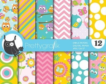 80% OFF SALE Owls digital paper, commercial use, scrapbook papers, background - PS651