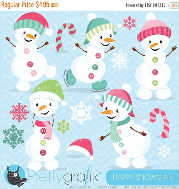 80% OFF SALE Happy PINK Snowman clipart commercial use, vector graphics, digital clip art, digital images - Cl620 Il_570xn