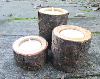 Natural Candle Holders, Reclaimed Wood Candle Holders, Wooden Candle Holders, Set of 3